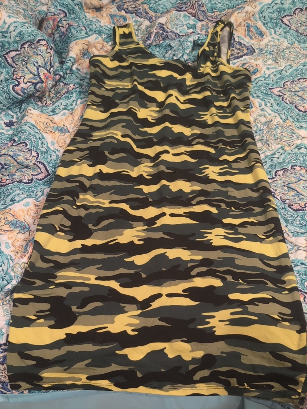 Absolutely Yellow and Olive Camo Tank Mini Dress